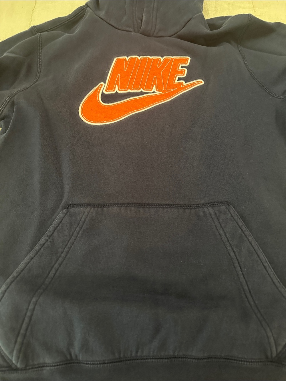 Boys Nike Navy Hoodie with Orange Logo Patch L 14 16 EUC pocket front hood